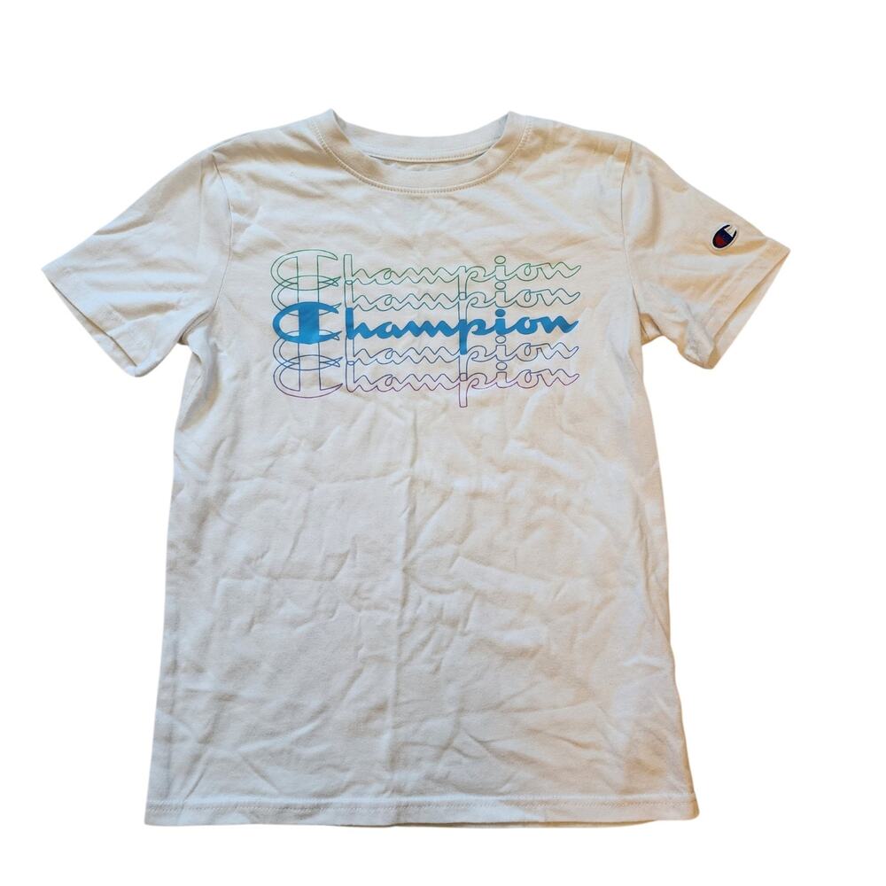 Champion Boys Logo Tee Size M White Short Sleeve Crew Neck Shirt